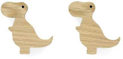 PLT Dino Griffe für Kindermöbel aus unbehandeltem Eichenholz, Knauf, Knopf, Dinosaurier, Kommode, Schrank, Schublade, Tür, Kinderzimmer, Geschenk (2, Tyrannosaurus)