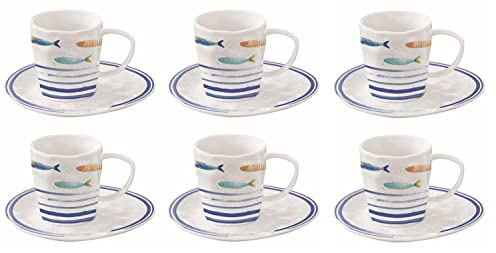 6er Set Tassen mit UT Maritim Fische BORD DE MER 250ml Porzellan EASY LIFE