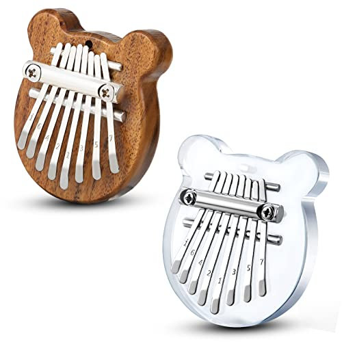 2 Pack Mini Kalimba Thumb Piano 8 Keys,Portable Solid Wood Mbira Finger Piano for Kids and Adults,Pocket Musical Gifts for Beginners w/Chain