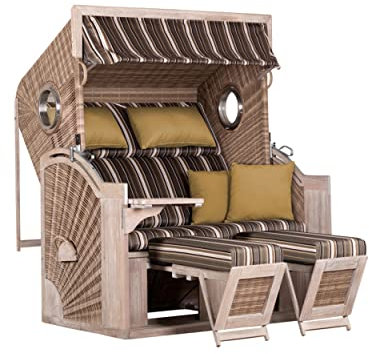 deVries Strandkorb Pure SeasideXL PE White kubu des. 440 inkl. Aluminium - Bullaugen und 2X klappbare Cocktailtische