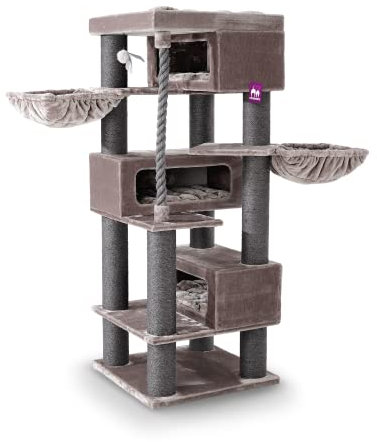 Petrebels Rascador XXL Turnpike 200 cm, con grosor Ø 15 cm troncos, Maine Coon Rascador para gatos grandes, 76 x 76 x 200 cm, color capuchino