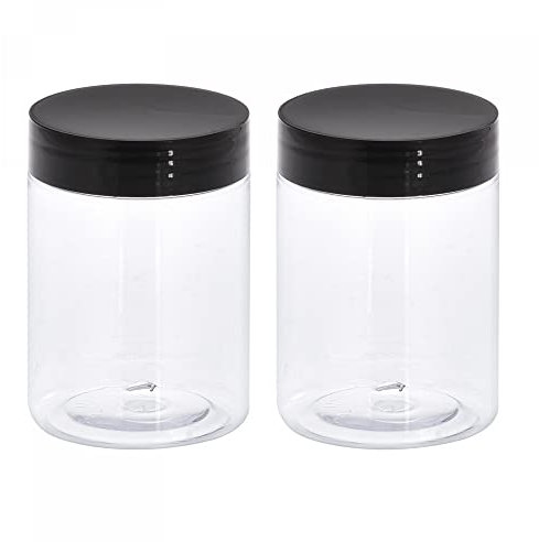 sourcing map Round Plastic Jars with Black Screw Top Lid, 10oz/ 300ml Wide-mouth Clear Empty Containers for Storage, Organizing, 2Pcs