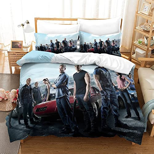 KUFRY Bettbezüge 135x200 cm Bettwäsche Set Fast and Furious Muster Erwachsene Kind Bettbezug mit Kissenbezüge und Reißverschluss Schlafkomfort Weiche Mikrofaser