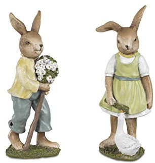 formano 2er Set Dekofiguren Oster Hasen H. 16,5-17cm aus Kunststein Frühjahr