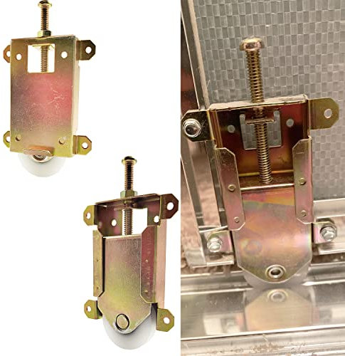 Lot de 2 roulettes de porte coulissante à miroir pour portes de penderie, roues convexes en nylon de 3,8 cm, centres de trous de 6,3 cm, haut réglable, plaqué zinc jaune