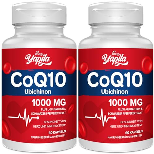 CoQ10 mit L-Glutathion 1000mg Kapseln (2 Packung) | 100% fermentiertes Coenzym Q10, Coenzym Q10 Hochdosiert, Sojafrei, Glutenfrei, Vegan