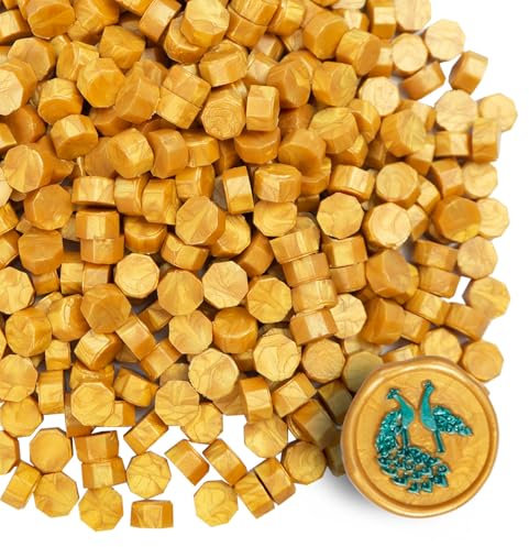 Tomgenrine Premium Siegelwachs-Perlen - 520 Stück in Gold für Briefe, Grußkarten, Weinflaschen & Bastelarbeiten | Hochwertige Qualität für Hochzeitseinladungen, Party-Deko & DIY-Projekte
