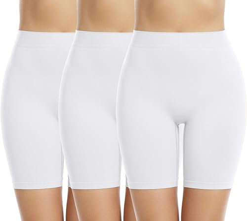 Memoryee 3 Pack Radlerhose Damen Boxershorts Unter Kleid Rock Anti Scheuern Unterhosen Kurze Leggings Panties für Unterwäsche und Yoga/White-3Pack/S