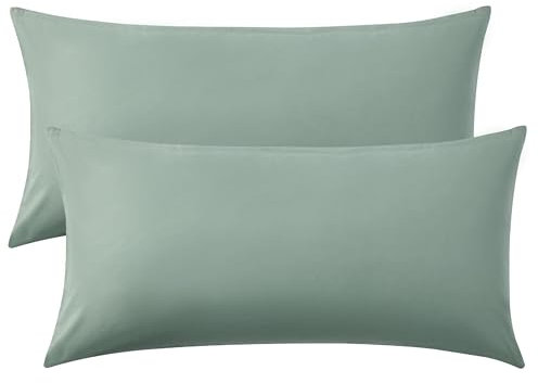Bedsure Kissenbezug 40 x 80 2er Set - 100% Baumwolle Kopfkissenbezug 40x80, Kissenbezüge mit Reißverschluss, Kissenhülle - Weich Atmungsaktiv und Langlebig, Oeko-TEX Zertifiziert, Grasgrün