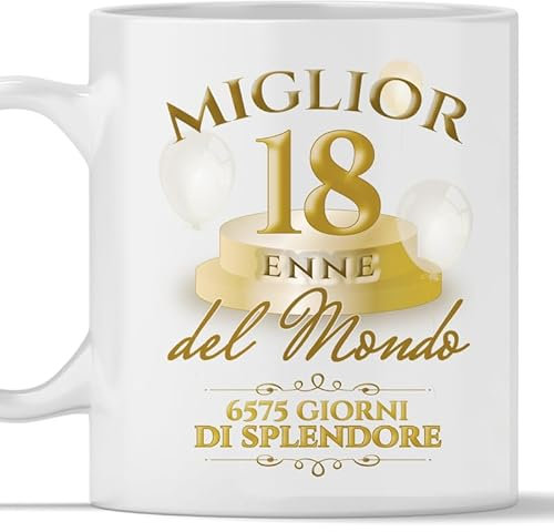 TeeDesign Tazza Elegante 18 anni. Regalo di Natale o Compleanno, Tazza simpatica e semplice per amico, amica, fratello, collega.