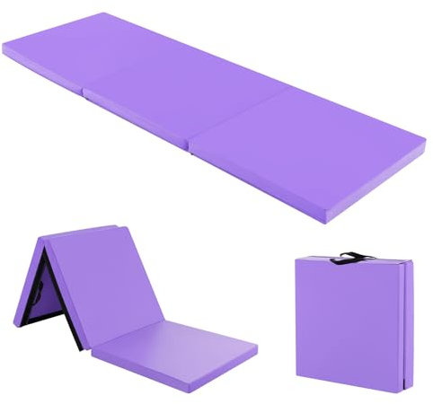 COSTWAY 180 x 60 x 5 cm Weichbodenmatte klappbar, Gymnastikmatte tragbar, Yogamatte wasserabweisend, Turnmatte rutschfest, Klappmatte, Fitnessmatte (Lila)
