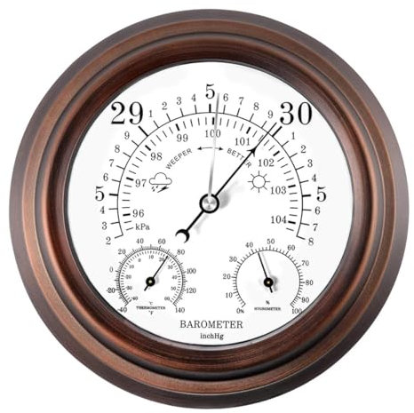VINGAA Barometer, barometrisches Manometer für Zuhause, Barometer, Thermometer, Hygrometer, mechanische analoge Wetterstation, wandmontiertes Barometer für den Innenbereich