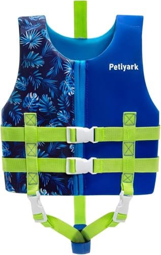 Petiyark Chaleco de Natación para Niños, Chaleco Flotador de Neopreno con Correa de Seguridad Ajustable, Mejorar la Flotabilidad de Natación, para Clases de Natación, Playas y Parques Acuáticos,Azul-S