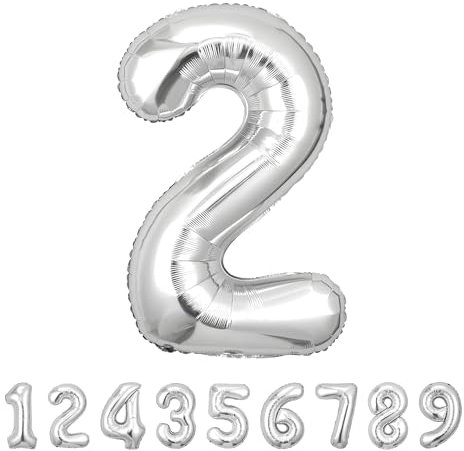 Geburtstag zahlen luftballon 2 jahre | Folienballon Kindergeburtstag Deko 2 XXL Sliber-Riesen Folienballon in 40 - 101cm Geburtstagsdeko - Ballon Zahl Deko zum Geburtstag - fliegt mit Helium Sliver2