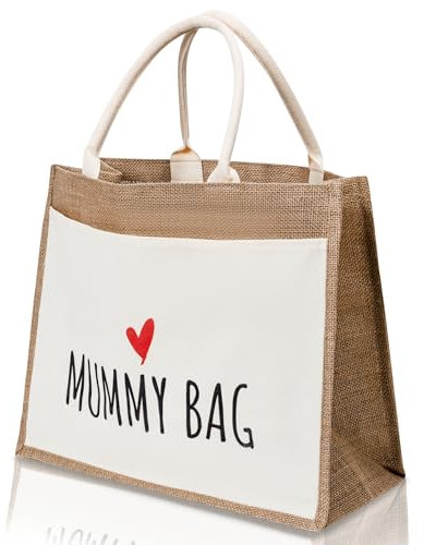 COZYINT Tasche aus Jute Stoff | Muttertagsgeschenk | Babyparty | Geschenk für Mutter, werdende Mama oder schwangere. Einkaufstasche groß | Jute Shopper Bag | Geschenke Schwangerschaft (MummyBag)