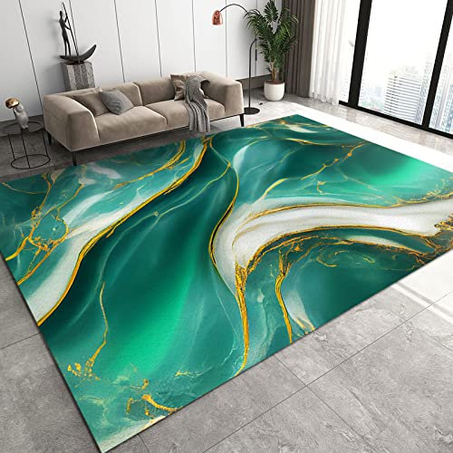QDJKBL Emerald Green Marble Area Rugs, 3D Green White Fluid Art Abstract Washable Rug, Large Area Rug Soft Feel Easy to Clean Apply to Door Mats Porch Office, 60 x 100 cm