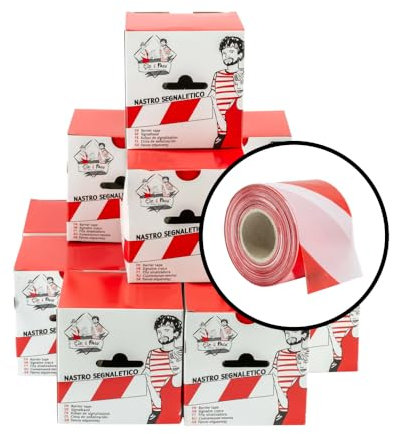 IMBALLAGGI 2000 - Nastro Segnaletico Bianco e Rosso - Ideale per Segnalare Zone Pericolose ed Inaccessibili - 7cm x 200mt - 12 Pezzi