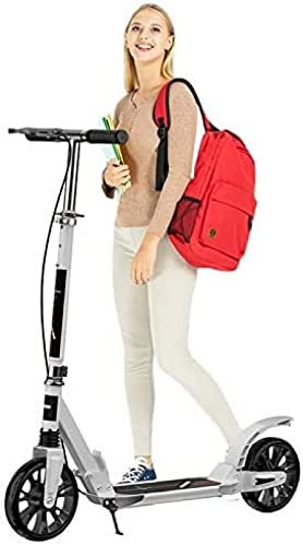 White Kick Scooters For Adults & Teens, Foldable Commuter Scooter With Big Wheel, Disc Hand Brake And Dual Suspension, Heavy Duty Load 150kg