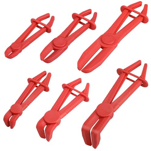 6-teiliges Schlauchklemmenzangen Set in 3 Größen, Schlauchschellen Zange und Schlauch Abklemmzange für Kraftstoffschläuche, Kühlschläuche, Bremsschläuche, Autoschläuche – Ideal für KFZ Wartung – Rot