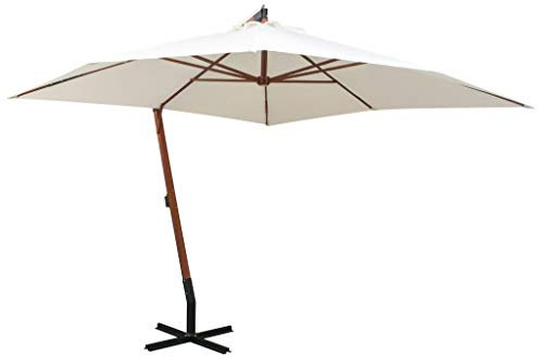 Iiaky Parasol 300 x 300 cm Poteau en Bois Blanc,Parasol De Jardin Exterieur,Protection UV,Parasol,