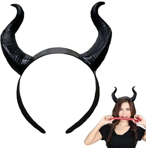 Funmo Kuhhorn-Kopfschmuck für Halloween und Kostüm-Party - Dämonen-Haarband, Einfarbig, Einfach, Schwarz, Lustig - ACDC Hörner