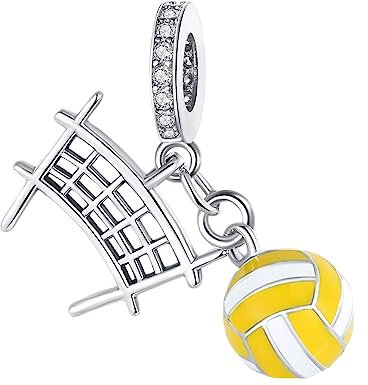 Wedanor Charme Volleyball und Netz baumeln Charms Anhänger 925 Sterling Silber Charm Pendant für Europäische Armbänder und Halsketten