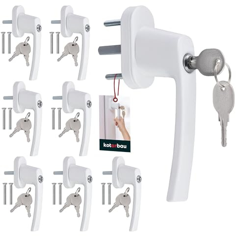 KOTARBAU® 8er Set Fenstergriff abschließbar Weiß Aluminium pulverbeschichtet Fenstergriff mit Schloss abschließbare Fenstergriffe Stift 35mm Fensterschloss Kindersicherung Fenstergriffe abschliessbar