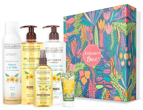 EVOLUDERM - Coffret Cadeau Femme Corps au Monoï de Tahiti – 5 produits – Box L - Origine Naturelle - Idéal cadeau Noël, Anniversaire, Fête des Mères (Magic Forest)