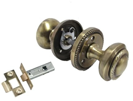 Antique Round Door Knob Set Including Tubular Latch - Georgian Style Sprung Internal & External Door Knobs for Mortice Locks & Tubular latches. Sets (1 Pair of Georgian MORTICE KNOBS + Tubular Latch)