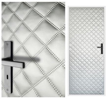 Türverkleidung 115x215 cm Türpolsterung Schallschutz Komplettpaket XXL Wärmedämmung Tür Reparatur für Innentüren Kunstleder Steppung 7x7 cm (Silber)