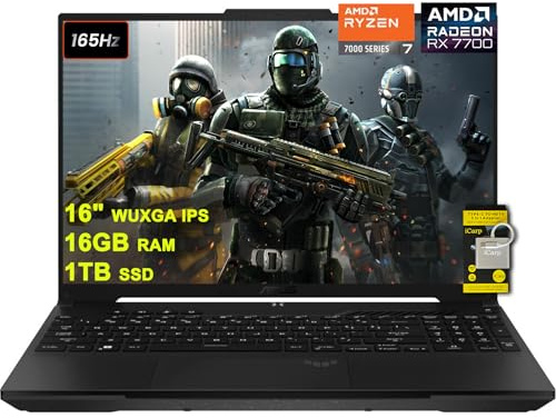 ASUS TUF Gaming A16 Laptop 16 WUXGA 165Hz 100% sRGB AMD 8-core Ryzen 7 7735HS 16GB RAM 1TB SSD Radeon RX 7700S 8GB (>RTX4060) Backlit USB4 Fast Charge AI Noise Cancelation Win11 w/ICP Accessory