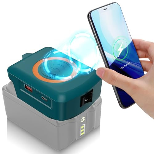 kabellose Ladestation für Makita 18V Batterien, 15W Handy Ladestation für Airpods, für iPhone, für Samsung Galaxy, mit USB und Typ-C Port Ladeadapter, Power Battery Connector