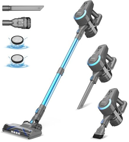 Aspirateur Balai sans Fil N300, 25KPa & 2 Vitesses, Aspirateur sans fil 175W, Aspirateur Léger, 50Min Autonomie, 6 en 1 Aspirateur Balai sans Sac pour Les Poils d'animaux, Tapis, Canapé, Voiture