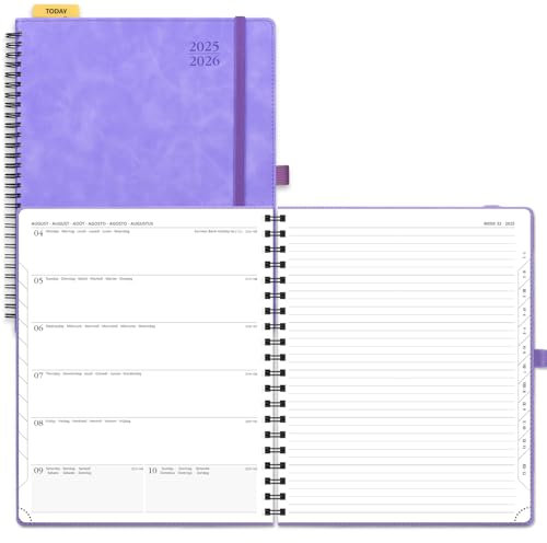 POPRUN Kalender 2025 2026 Buchkalender Notizbuch (Aug.2025-Dez.2026), ca. A4 (26,5 x 21,5 cm), Terminplaner, Wochenplaner Ringbuch mit Softcover, Zertifiziertem Papier - Flieder