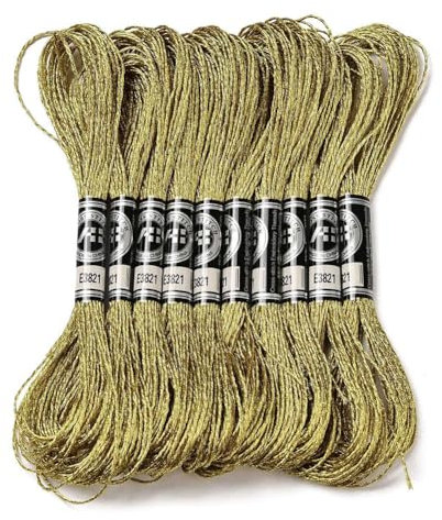 CABODYALS 10 matassa 12 fili 80M Giallo Marrone Poliestere Filo per Punto Croce Glitterato Metallizzato Filo Da Ricamo Oro Argento Scintillante Filo Da Ricamo per Ornamento Cucito Tessitura Nappe Deco