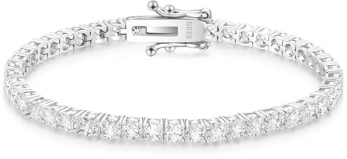 KRKC&CO Moissanit Tennisarmband für Damen: 12,0 Karat VVS1 D Farbe Silber 925 Weißgold beschichtet Tennis Armband, Hautfreundlich Luxusgeschenk für Geburtstage, Sommer Alltagsschmuck, 4mm 16,5cm