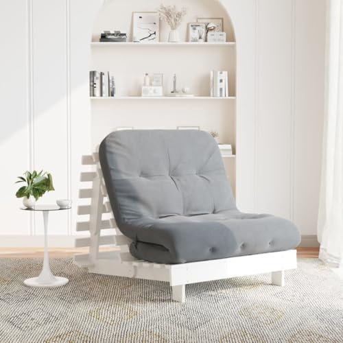 Willood Futon Schlafsofa mit Matratze Bettsofa mit verstellbaren Rückenlehne, Schlafcouch für Wohnzimmer Schlafcouch, Klappsofa Weiß 90x206x11 Massivholz Kiefer