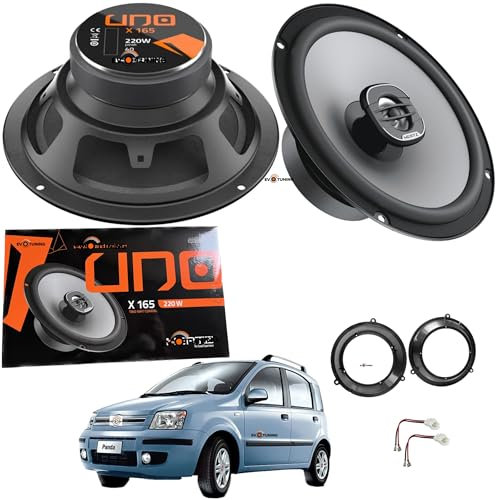 Kit 2 Casse Altoparlanti X165 Anteriori Compatibile Fiat Panda 169 dal 2003 al 2011 Set 2 Coassiali 220W + 1Cp Anelli + 1Cp Connettori Cavi Adattatori