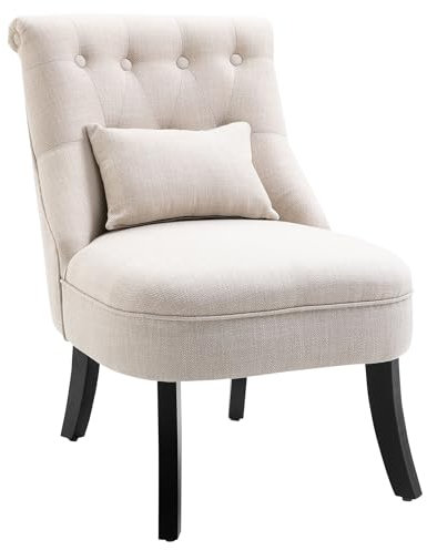 HOMCOM Sessel Wohnzimmer Relaxsessel Loungesessel Ruhesessel mit Rückenkissen, Holzbeine, Lesesessel mit Leinenoptik, Polstersessel für Schlafzimmer, Cremeweiß