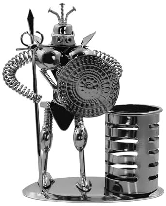 Iron Art – Pot à crayons rétro en métal avec bouclier de lance – Pot de rangement pour crayons, sculpture, statues, pour la maison, le bureau, la papeterie