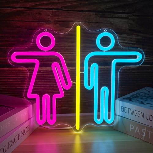 Restroom Neon Signs for Wall Decor Bathroom Neon Sign Dimmable LED Powerd Toilet Light Restroom Signs for Business Ideal for Bathroom, Bar, Hotel, Hospital,Home and Party Decoration(12.9 * 10.6inch)