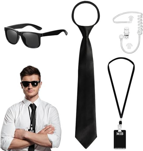 CECOMBINE Adult Secret Agent Costume Accessories Set, Black Spy Costume Set, Detective Gear, Secret Agent Fancy Dress Kit for Adults Cosplay Carnival Party