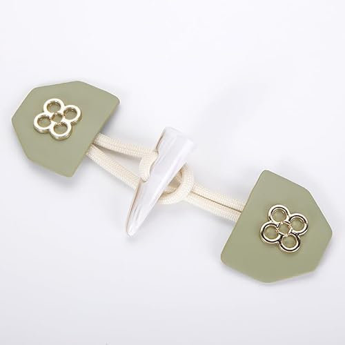 YUHGFD 6/12 Paar 34 mm grüne Leder-Knebelverschlussknöpfe, Leder-Knebelknopf zum Aufnähen, Knebelverschluss für Mantel, Strickjacken, Jacke