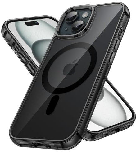 JETech Magnetisch Hülle für iPhone 15 6,1 Zoll Kompatibel mit MagSafe Kabellosem Laden, Stoßfest Handyhülle, Schutzhülle Kratzfeste Transparente Rückseite (Schwarz)