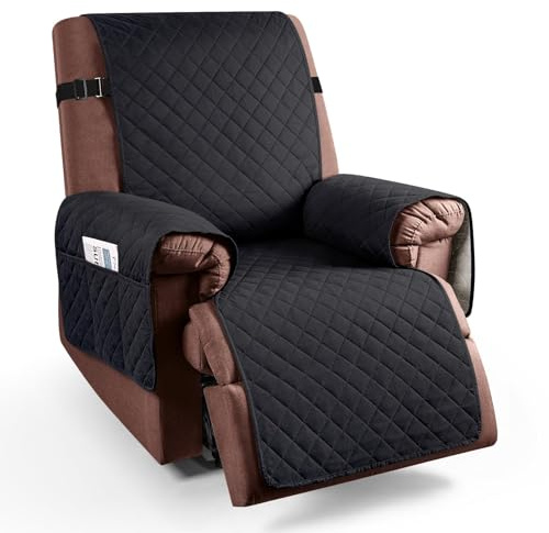 Braozaiw armchair covers, Waterproof sofa covers, with Pockets, Machine Washable, Furniture Protector Cover for Kids and Pets Non-Slip Chair Cover for Recliner Armchairs (Black, Recliner)