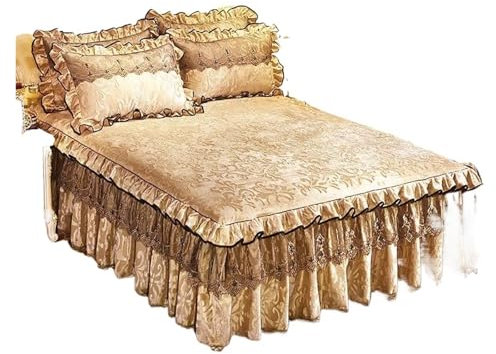 WENYOG Bettvolant 3-teilige Tagesdecke auf dem Bett, luxuriöser Bettrock aus Spitze, verdicken Sie schöne Bettwäsche, Bettlaken, Tagesdecken for Zuhause, Queensize-/Kingsize-Bett Came