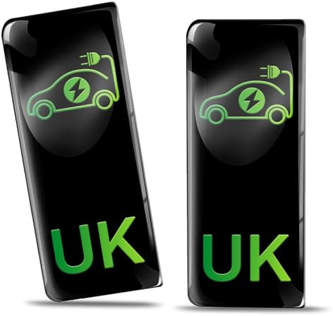Biomar Labs 2 x 3D Gel Silicone Car Number Plate Stickers Electric Vehicle EV Decals UK Badge GB Union Jack Green Black QS 14