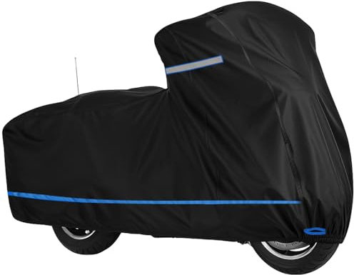 MotorradPlane für Harley—Seiten Box Ausführung, Motorrad Abdeckplane für Honda,Motorrad Abdeckung für BMW,mit Windschutzgurt & Reflektierenden Streifen,Für Modelle Suzuki/Kawasaki/Ducati,240×120×145cm