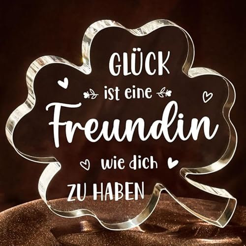 Encoink Weihnachtsgeschenke Freundin, Geschenk Freundin Geburtstag – Acryl Glücksklee Dekoration, Abschiedsgeschenk Freundin, Freundschaftsgeschenke