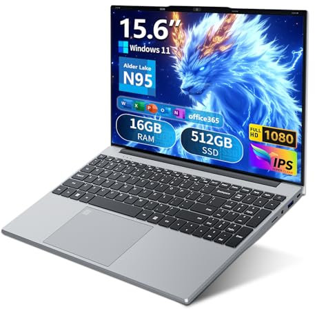 Win11 Notebook, 15.6 Pollici PC Portatile 16GB RAM DDR4 512GB SSD, 180° Flip FHD 1080P Laptop Office 365, Celeron N95 CPU, Webcam/BT4.2/USB3.0, Tastiera Retroilluminata/Sblocco Impronta Digitale